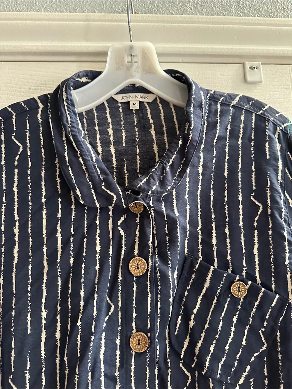 John Mark Navy White Striped Tunic NWT Women’s M Boho Chic Eclectic Casual Luxe